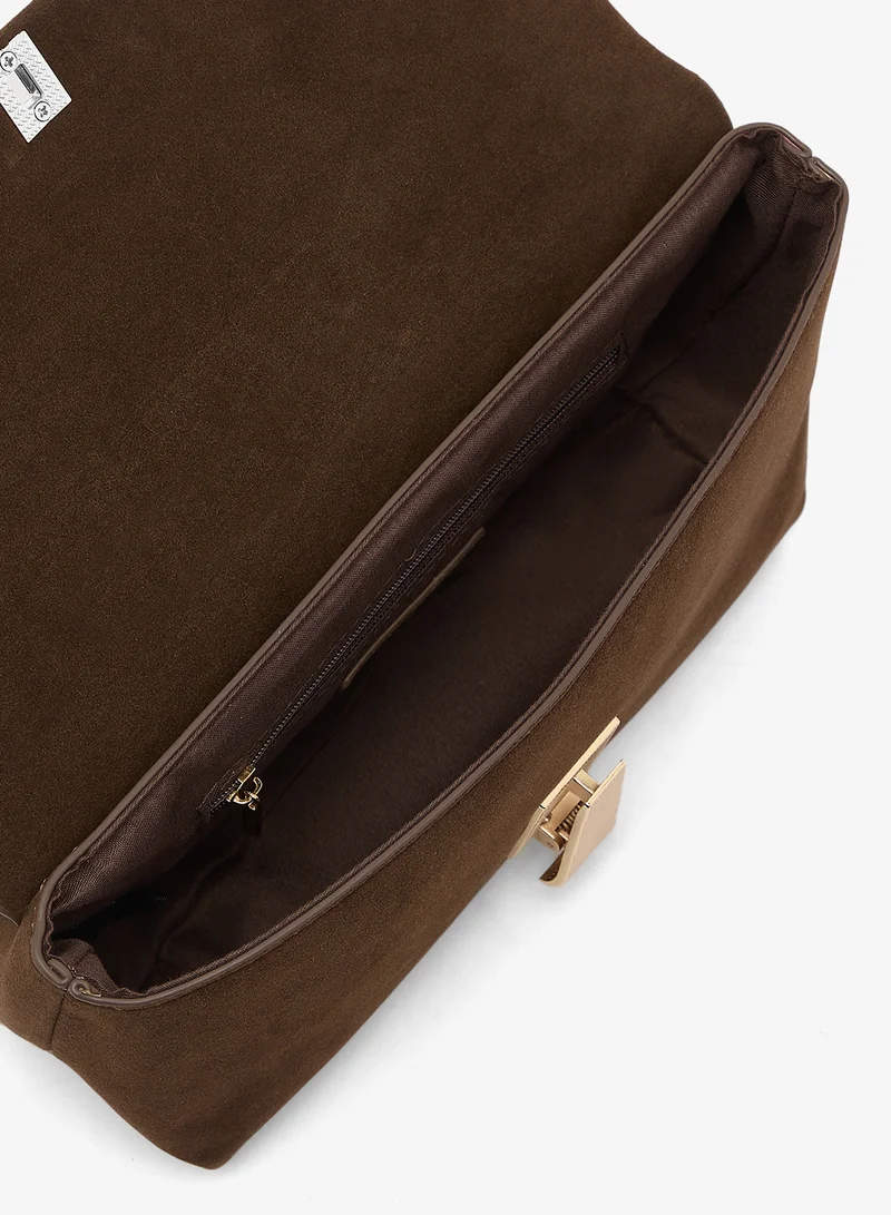 Glamorous DARK BROWN SUEDE Faux Suede Fold Top Clutch Bag for Women | Best Price UAE