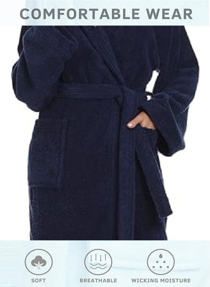 White Rose Navy Blue Color Hotel-Style Terry Bathrobe Large Size  - Image 4