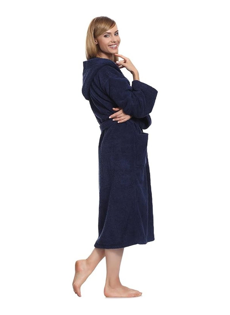 White Rose Navy Blue Color Hotel-Style Terry Bathrobe Large Size  - Image 1