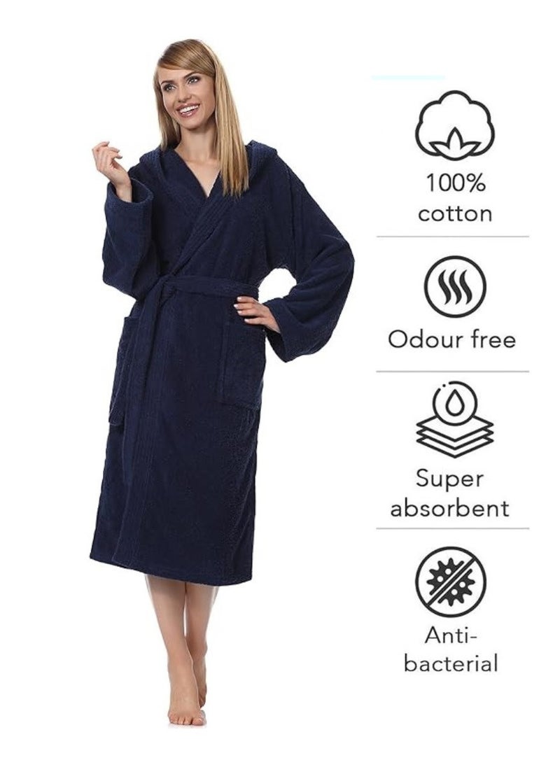 White Rose Navy Blue Color Hotel-Style Terry Bathrobe Large Size  - Image 2