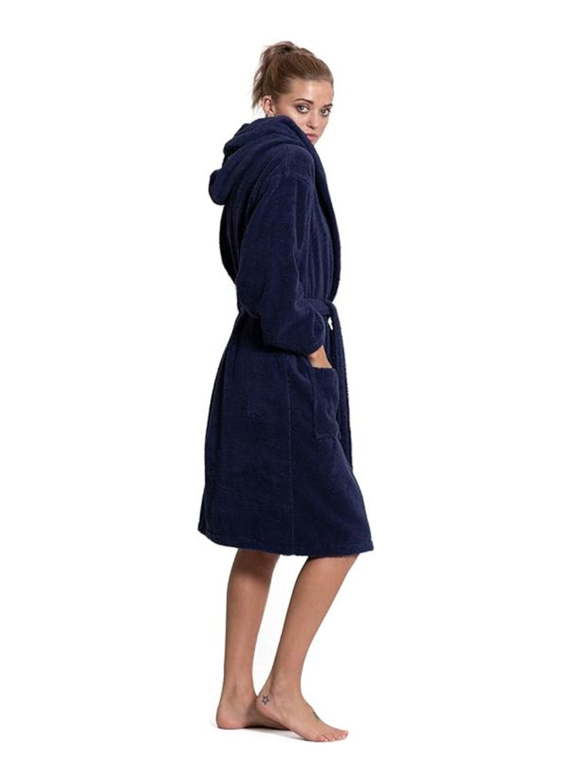 White Rose Navy Blue Color Hotel-Style Terry Bathrobe Large Size  - Image 5