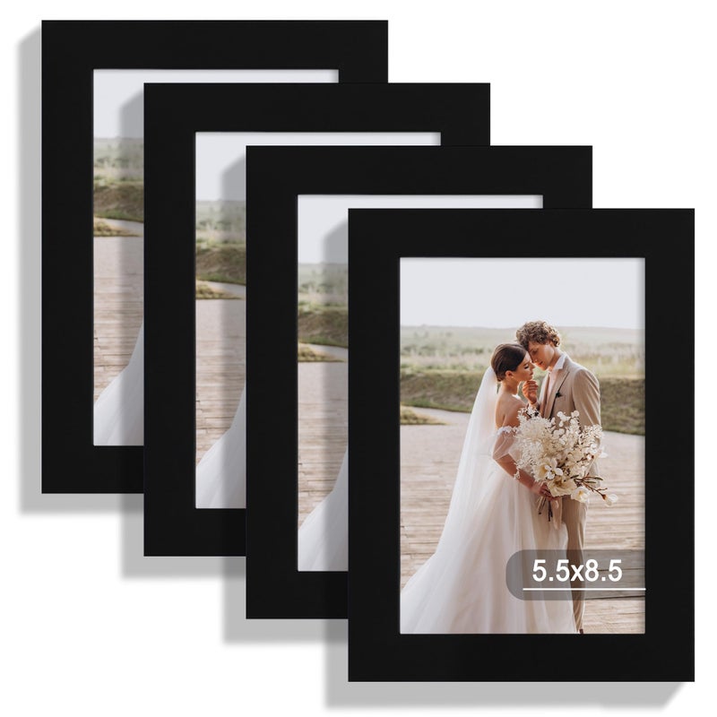Hongkee 5.5x8.5 Picture Frame Set of 4, Made of Real Glass and Black Frame, 5.5 by 8.5 Photo for Wall or Tabletop - Image 1
