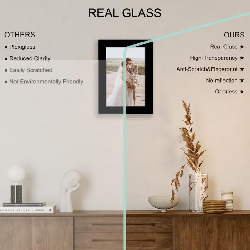 Hongkee 5.5x8.5 Picture Frame Set of 4, Made of Real Glass and Black Frame, 5.5 by 8.5 Photo for Wall or Tabletop - Image 4