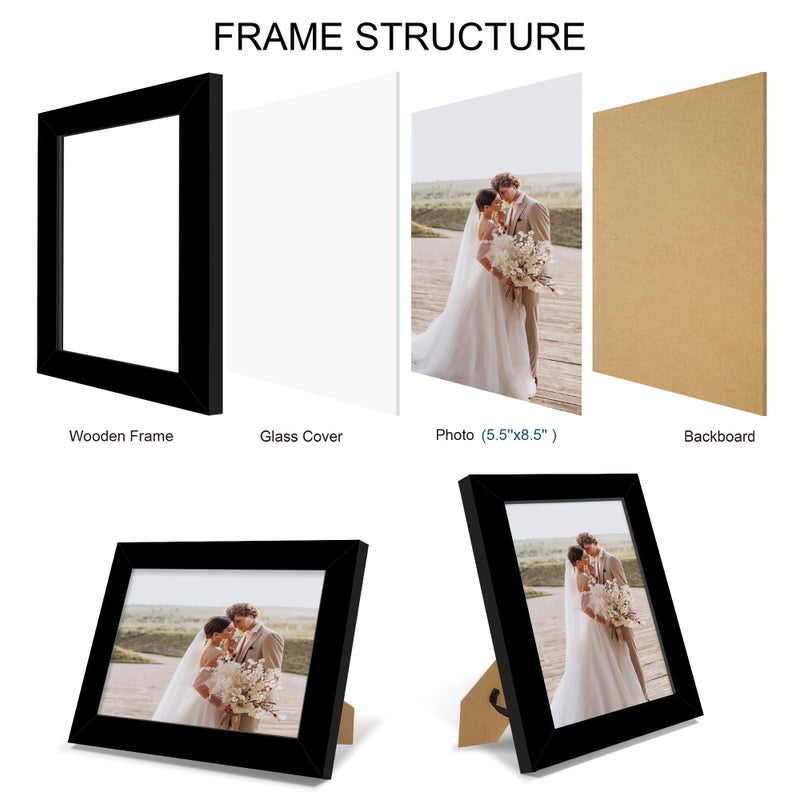 Hongkee 5.5x8.5 Picture Frame Set of 4, Made of Real Glass and Black Frame, 5.5 by 8.5 Photo for Wall or Tabletop - Image 3