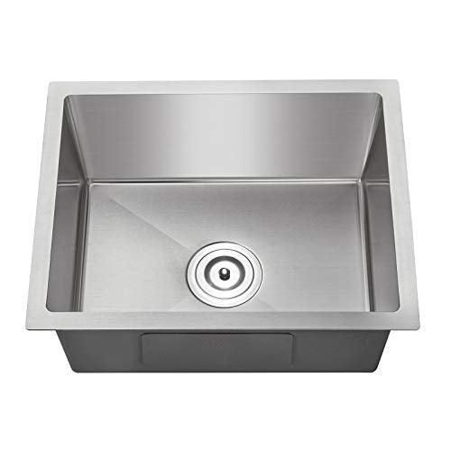 MENATT 20-inch Undermount Kitchen Sink, SUS304 Stainless Steel Handmade Single Bowl Kitchen Sink with Sink Strainer (Brushed), 20"x16"x9" - Image 1