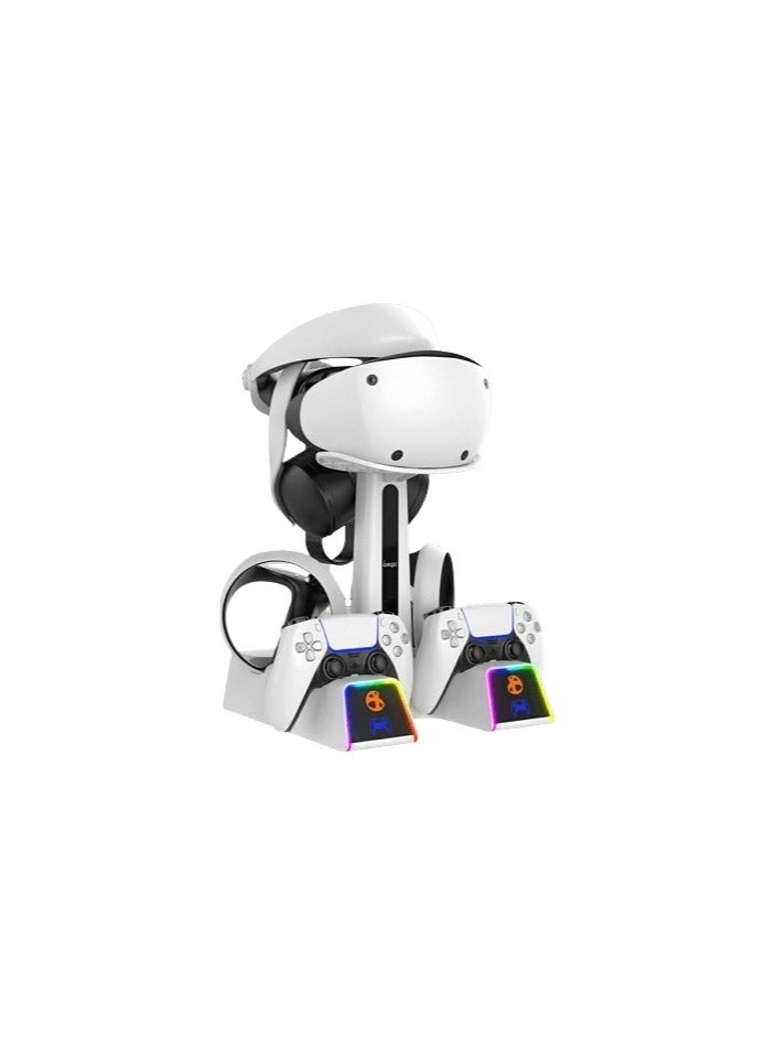 حامل شحن مزدوج RGB لجهاز PSVR2 – قاعدة شحن سريعة مع تأثيرات إضاءة LED – تصميم أنيق وموفر للمساحة ومنظم لوحدات تحكم PSVR2 - Image 1