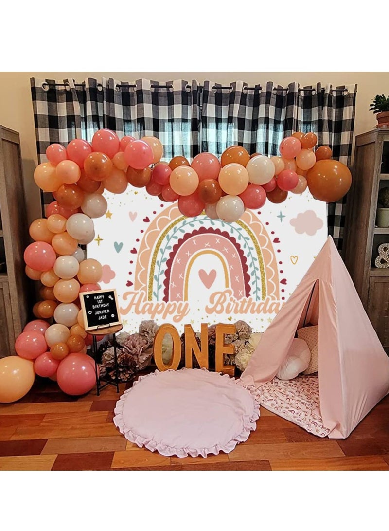 SYOSI Birthday Backdrop Rainbow Clouds Boho Theme Banner Girls Kids Happy Birthday Baby Shower Party Decorations Cake Table Banner Supplies 6x4FT - Image 3