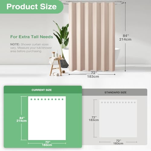Dynamene Extra Long Shower Curtain - 84 Inch Long Waffle Weave Heavy Duty Fabric Bathroom Shower Curtain, Neutral Weighted Hotel Thick Bath Curtain Set with 12 Plastic Hooks,72x84, Blush Pink - Image 3