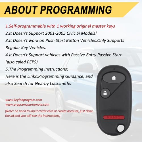 Vurkcy Keyless Entry Remote Car Key Fob fits Honda Pilot 2003 2004 2005 2006 2007/ Honda Civic EX LX DX 2001 2002 2003 2004 2005, Replacement for NHVWB1U523, NHVWB1U521 (Single) - Image 3