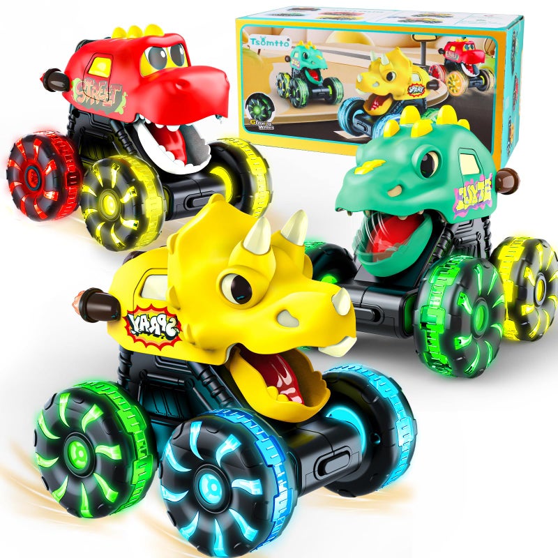 Tsomtto Monster Truck Toys Dinosaur Cars for Toddlers 13 Press and Go Cars Truck Toys for 1 2 3 4 5 Year Old Boys Girls Gift Light Up Boy Toy Dinosaur Cars for 2 3 4 One Two Year Old Boy Birthday Gifts - Image 2