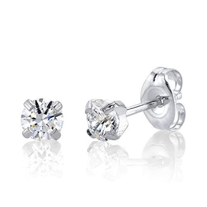 STUDEX Sensitive Cubic Zirconia Stud Earrings 4mm | Hypoallergenic and Nickel Safe for Sensitive Ears | Surgical Stainless Steel Posts | High Fashion Earrings for Women and Men PR-742W-S - Image 1
