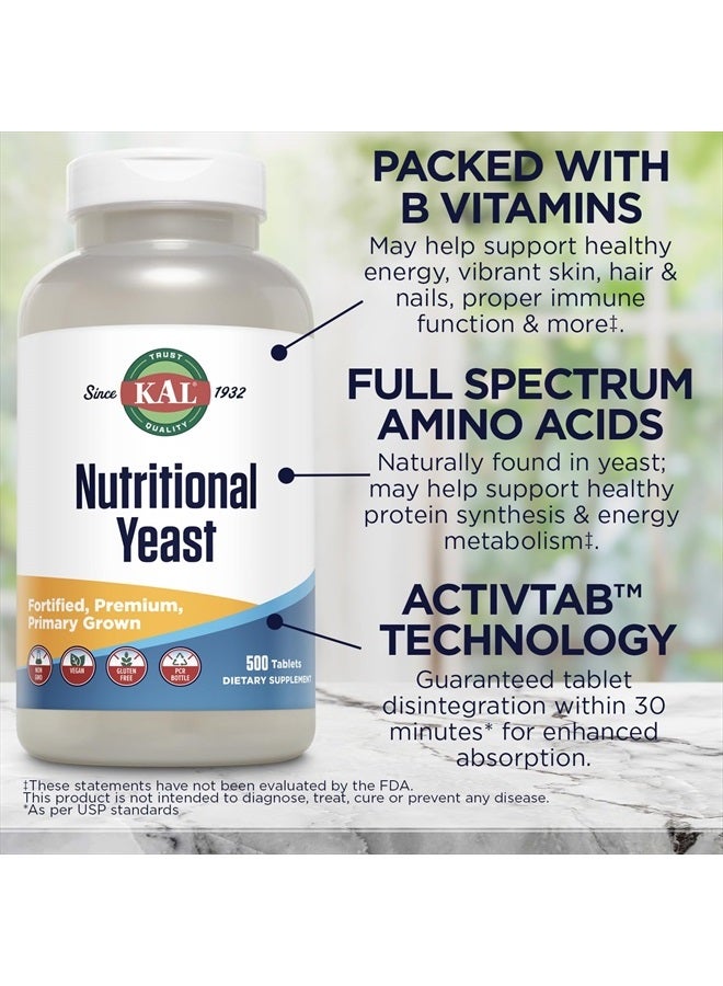 KAL Nutritional Yeast Supplement, Fortified w/ B12, Biotin, Folic Acid, Other B Vitamins, Naturally Occurring Amino Acids, Healthy Hair, Skin & Energy Support, Vegan, Gluten Free, 83 Serv, 500 Tablets - Image 4