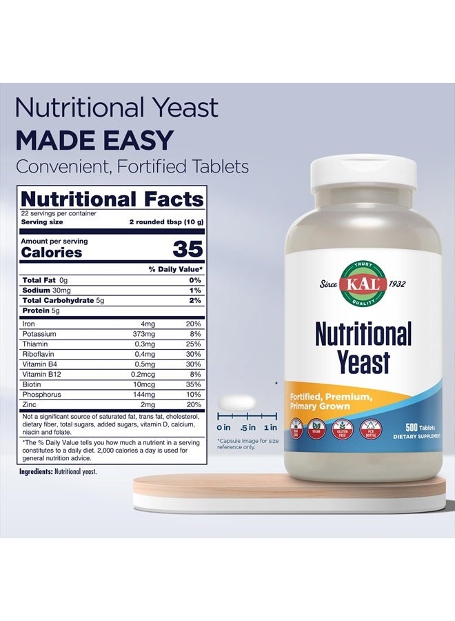 KAL Nutritional Yeast Supplement, Fortified w/ B12, Biotin, Folic Acid, Other B Vitamins, Naturally Occurring Amino Acids, Healthy Hair, Skin & Energy Support, Vegan, Gluten Free, 83 Serv, 500 Tablets - Image 2