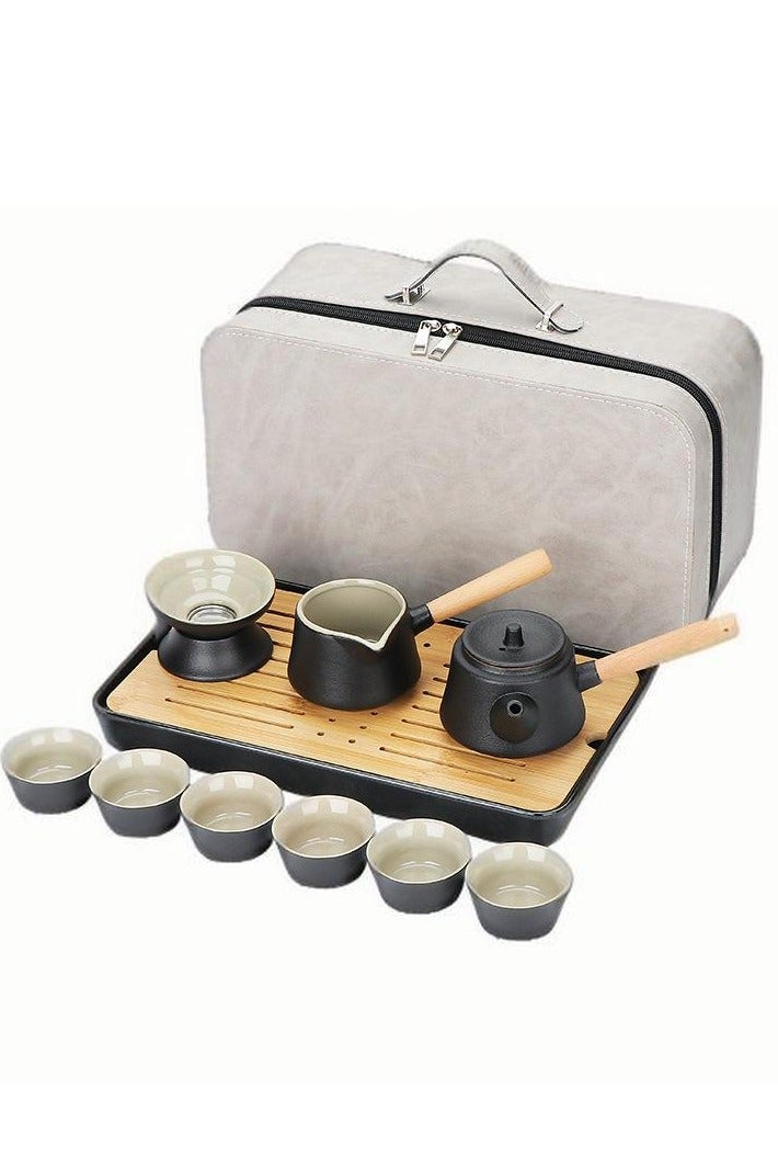 والالا طقم شاي بورسلين مكون من 9 قطع، طقم شاي محمول متعدد الوظائف، طقم شاي سيراميك مع حقيبة جلدية، مناسب للسفر والمنزل والهدايا والاستخدام الخارجي والمكتبي - Image 1