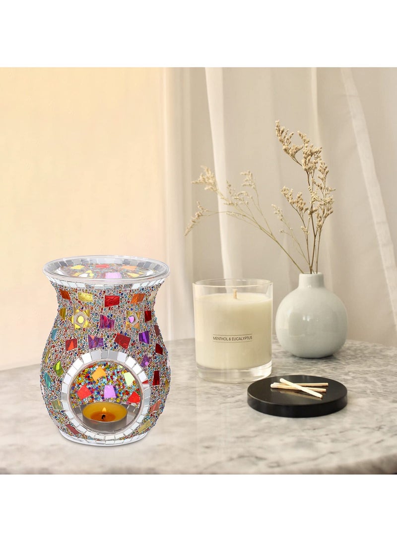 SYOSI موقد زيوت أساسية سيوسي زجاج موزاييك، دافئ زيوت عطرية، حامل شموع صغيرة، موقد بخور، موزع زيوت العلاج بالروائح، دافئ شمع معطر لتزيين المنزل كهدية - Image 5
