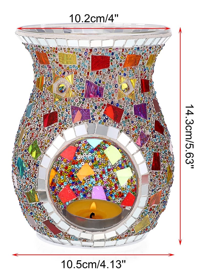 SYOSI موقد زيوت أساسية سيوسي زجاج موزاييك، دافئ زيوت عطرية، حامل شموع صغيرة، موقد بخور، موزع زيوت العلاج بالروائح، دافئ شمع معطر لتزيين المنزل كهدية - Image 2