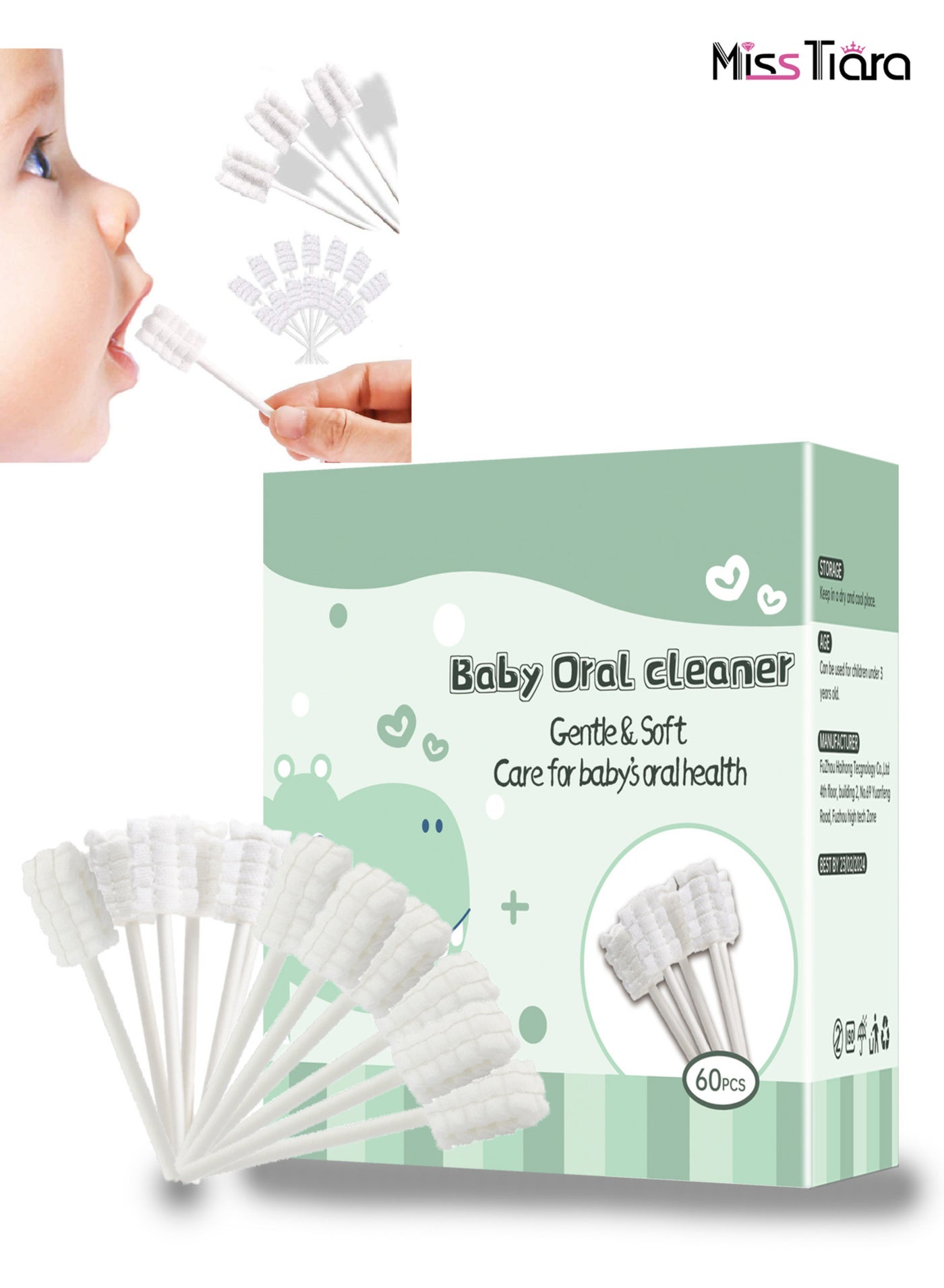 Baby Sailing Baby Tongue Cleaner, Baby Toothbrush, Tofant Upgrade Gum Cleaner wiothbrush Inth Paper Handle for Babies Soft Gauze for 0,36 Months Baby (60-Pack)