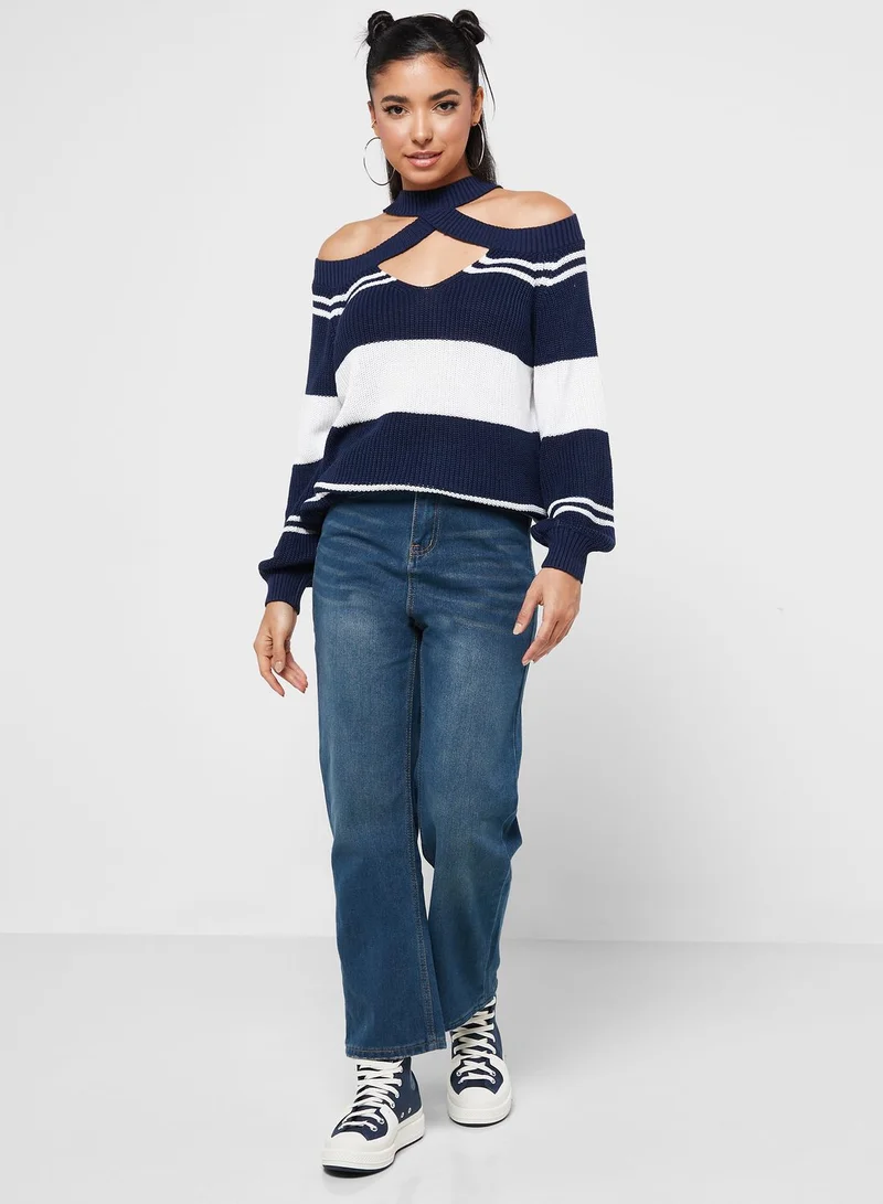 Ginger Cold Shoulder Stripe Sweater