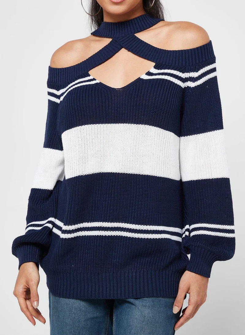 Ginger Cold Shoulder Stripe Sweater