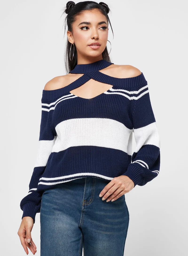 Ginger Cold Shoulder Stripe Sweater