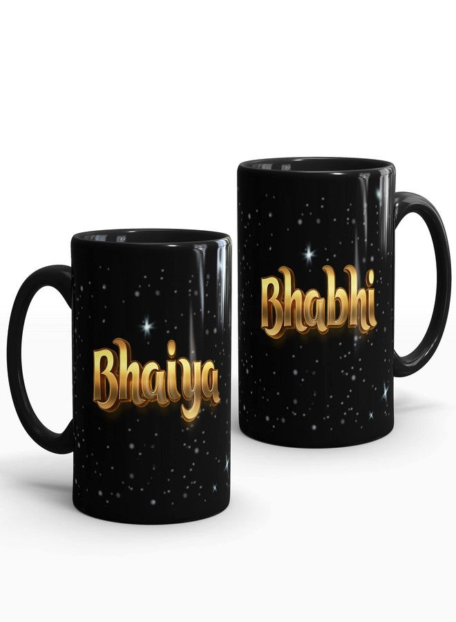 Gift Arcadia Ceramic Bhaiya Bhabhi Coffee Mug - 2 Pieces, Black, 330ml (A343) - Image 1
