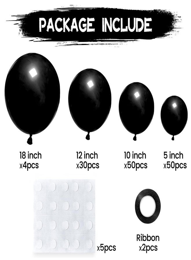 KUULBELA 134Pcs Black Balloons Different Sizes 5 10 12 18 Inch Black Balloon Garland Arch Kit, Latex Balloons for Birthday Wedding Baby Shower Party Decorations. - Image 2