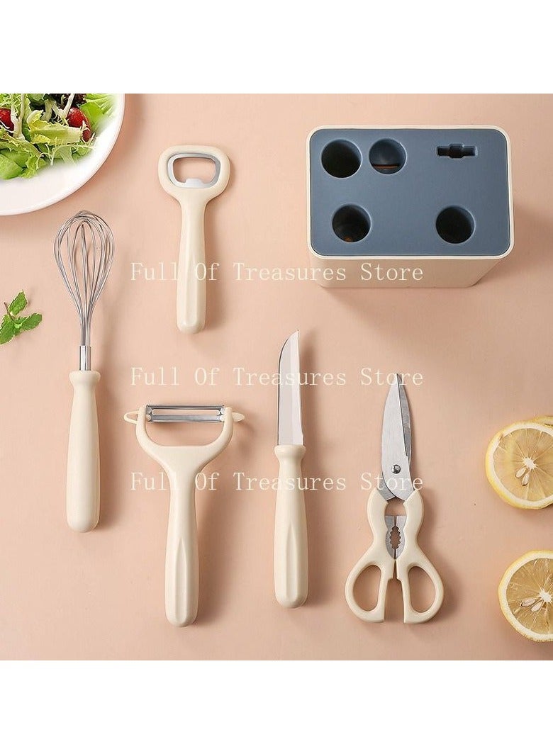 A kitchen tools set consisting of an opener, whisk, knife, scissors, and peeler, made of stainless steel, consisting of 6 pieces, with a dedicated stand. - Image 4