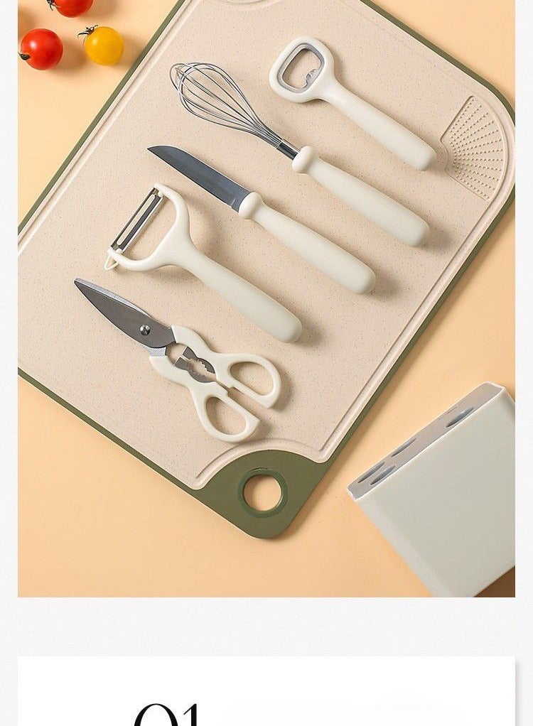 A kitchen tools set consisting of an opener, whisk, knife, scissors, and peeler, made of stainless steel, consisting of 6 pieces, with a dedicated stand. - Image 3