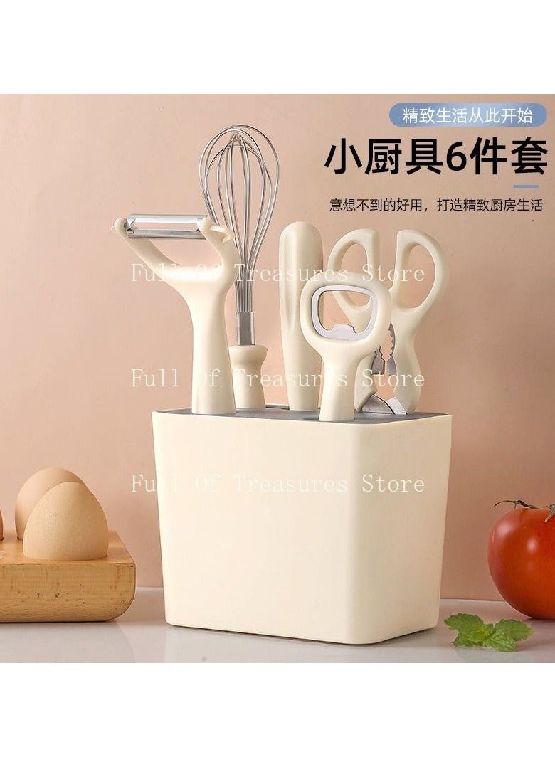 A kitchen tools set consisting of an opener, whisk, knife, scissors, and peeler, made of stainless steel, consisting of 6 pieces, with a dedicated stand. - Image 5