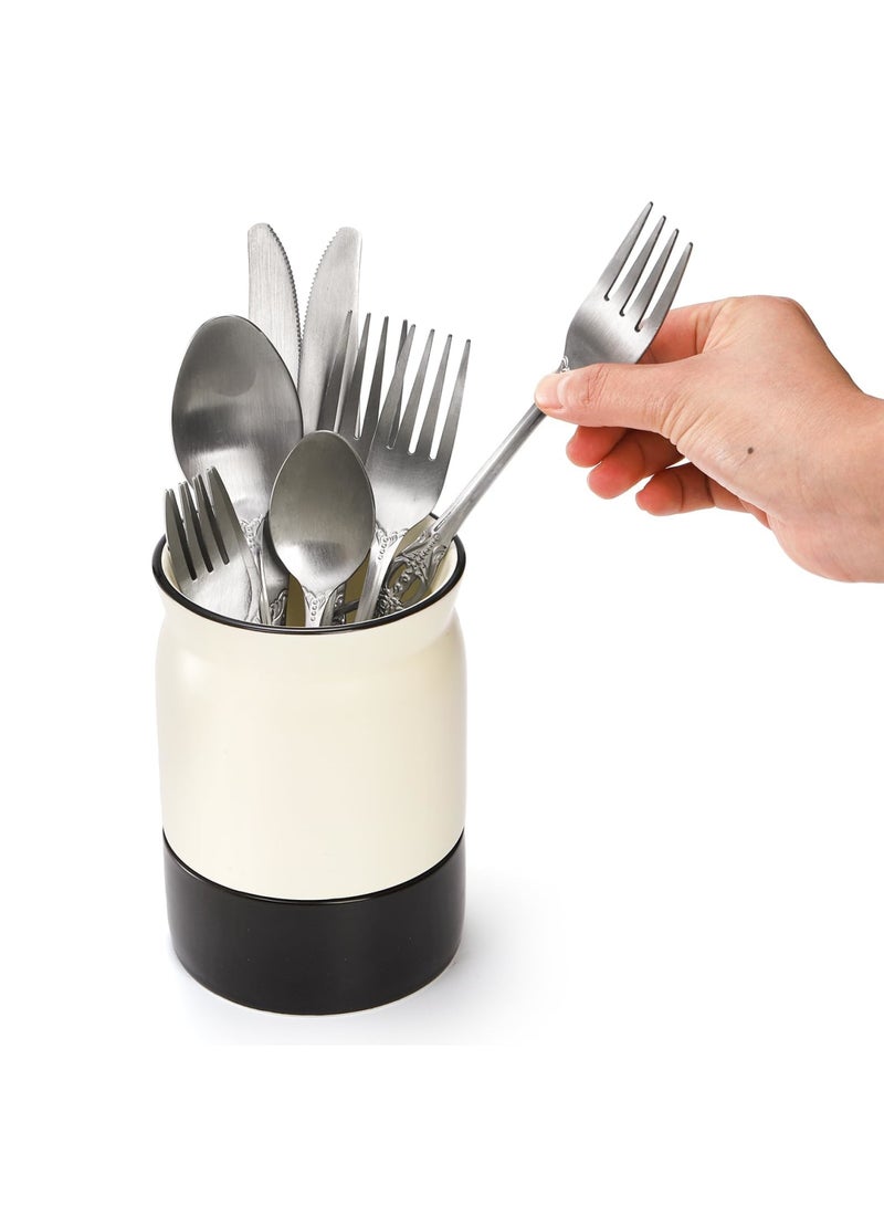 SYOSI Ceramic Tableware Barrel, Ceramic Kitchen Utensil Holder with Drain Hole - 5.7 x 3.9 inches Utinsle Holders Home Accessories, Countertop Cutlery Organizer for Spoons, Forks, and More - Image 1
