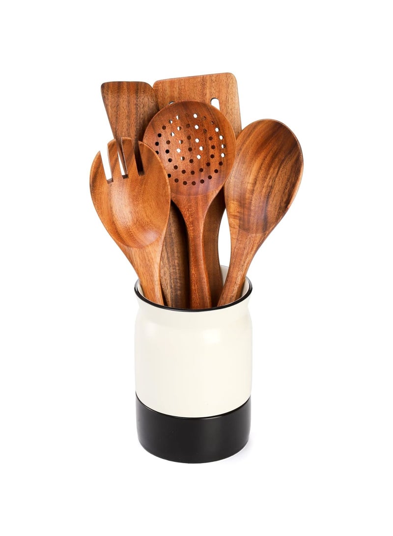 SYOSI Ceramic Tableware Barrel, Ceramic Kitchen Utensil Holder with Drain Hole - 5.7 x 3.9 inches Utinsle Holders Home Accessories, Countertop Cutlery Organizer for Spoons, Forks, and More - Image 2