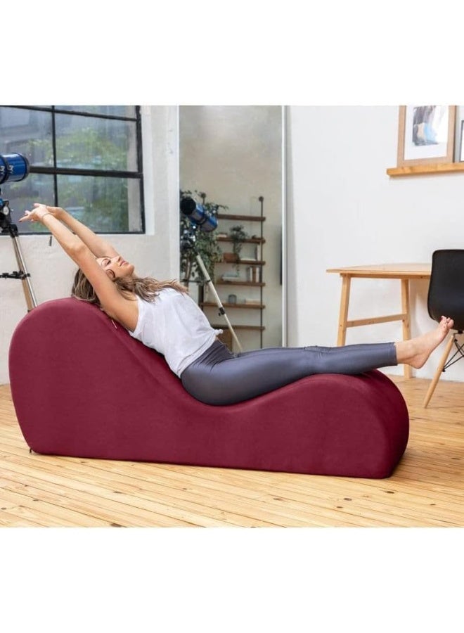 Generic Stylish Velvet S-Shape Sofa Modern Yoga Chaise Lounge Comfort with Vintage Charm (Red)  - Image 4