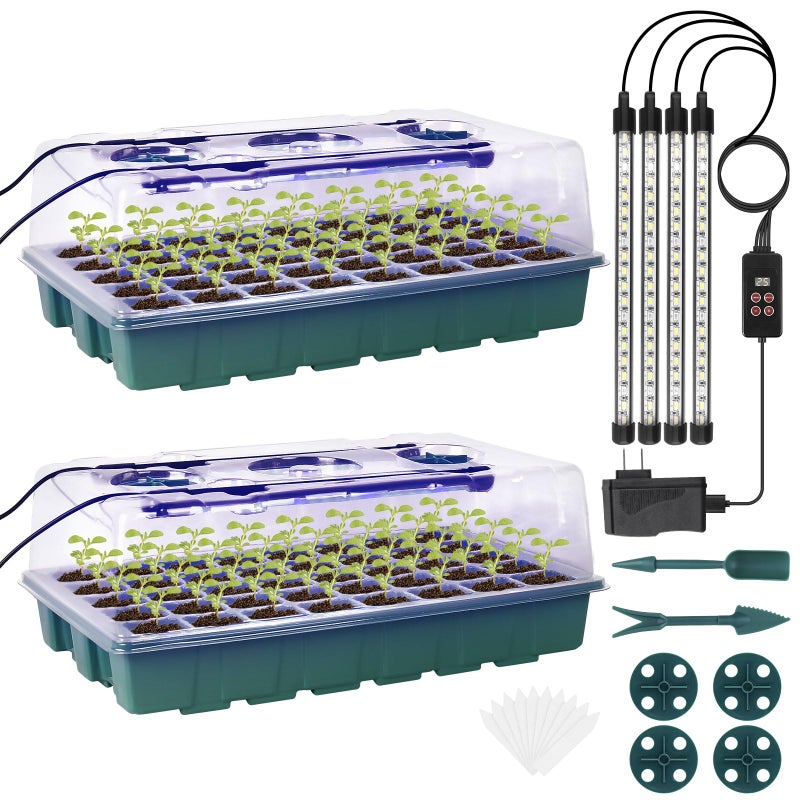 Sondiko Seed Starter Tray with Grow Light, Intelligent Display Digital Controller, 80 Cells Seed Starter Kit with Humidity Dome, Adjustable Brightness Indoor Plants Germination Kit(2 Pack) - Image 1