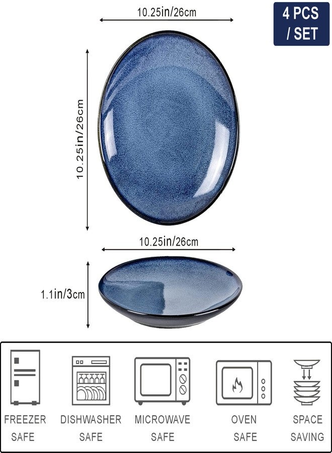 UNICASA Ceramic Dinner Plates Set of 4, Porcelain 10.25 Inch Pasta Plate Set, Reactive Glaze Serving Dishes for Steak, Salad, Pizza, Dishwasher & Microwave Safe (Blue) - Image 2