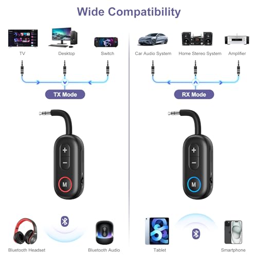 JXTZ Bluetooth 5.3 Transmitter Receiver, 2 in 1 Wireless Audio Adapter for TV, Headphone, Speaker, Aux Bluetooth Adapter for Car, Hand-Free Call, Portable Wireless Adapter for Gym, Airplanes, Home - Image 5