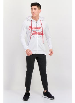 Frankies Bikinis Men Printed Full Zip Long Sleeve Sweatshirts, White  - Image 3