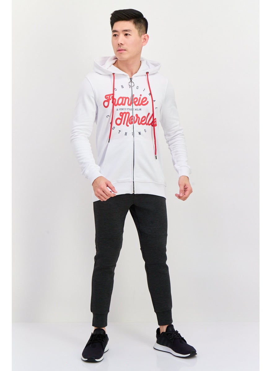 Frankies Bikinis - Men Printed Full Zip Long Sleeve Sweatshirts, White - Image 1