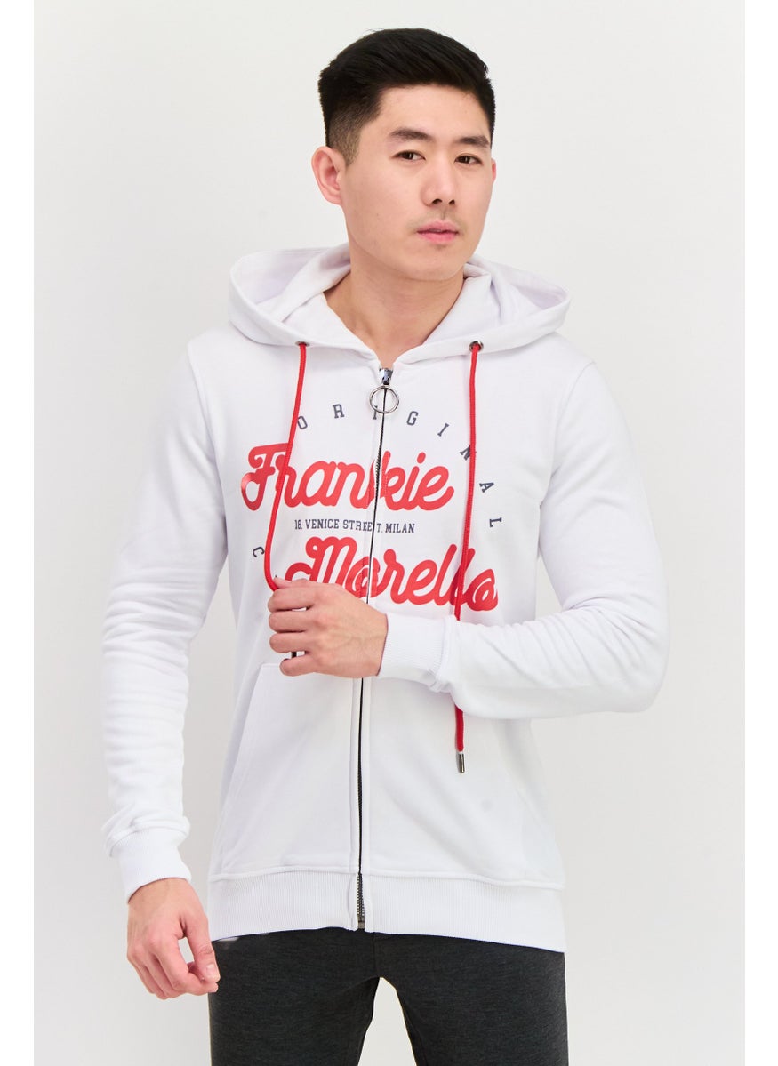 Frankies Bikinis - Men Printed Full Zip Long Sleeve Sweatshirts, White - Image 1