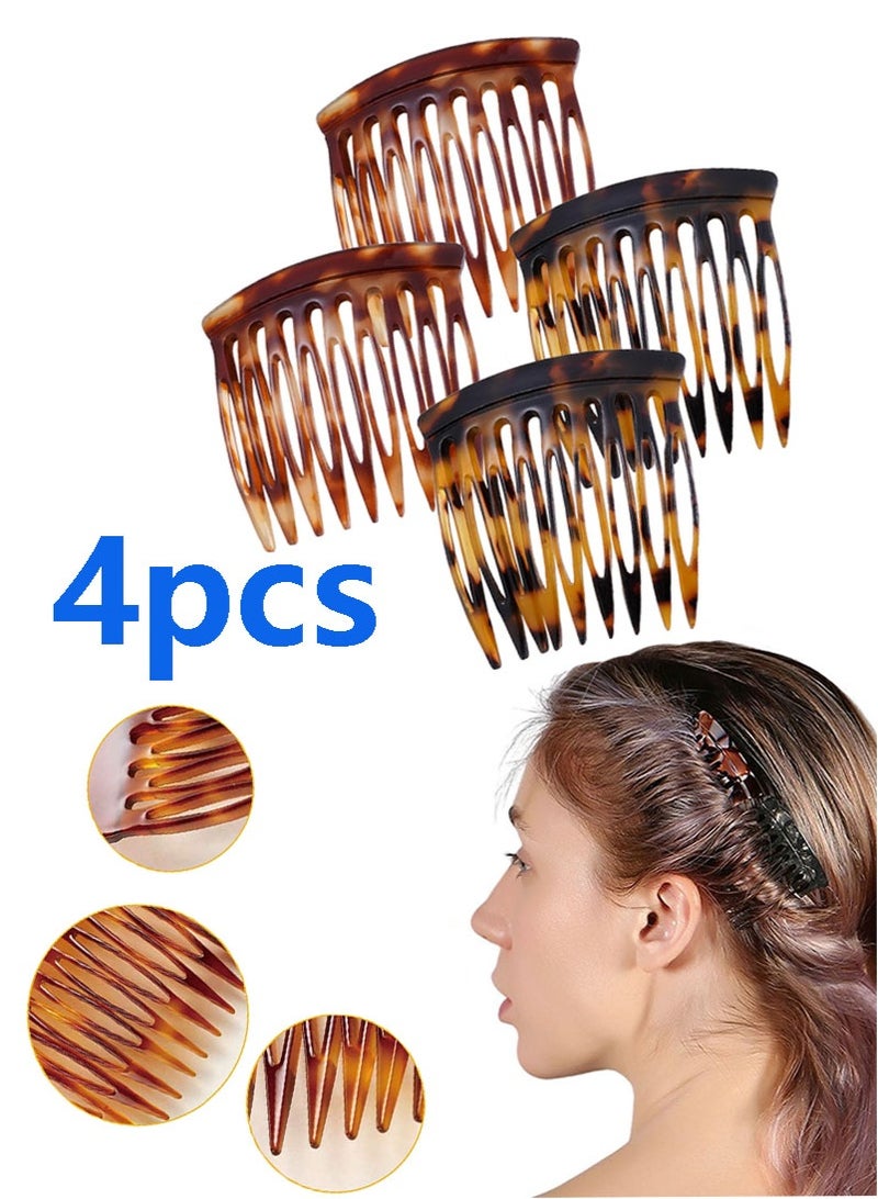 أمشاط جانبية للشعر - مشابك صغيرة لأمشاط الشعر الجانبية الفرنسية للنساء، إكسسوارات تصفيف الشعر الفرنسية المزخرفة - 4 قطع (لون السلحفاة، بني) - Image 1