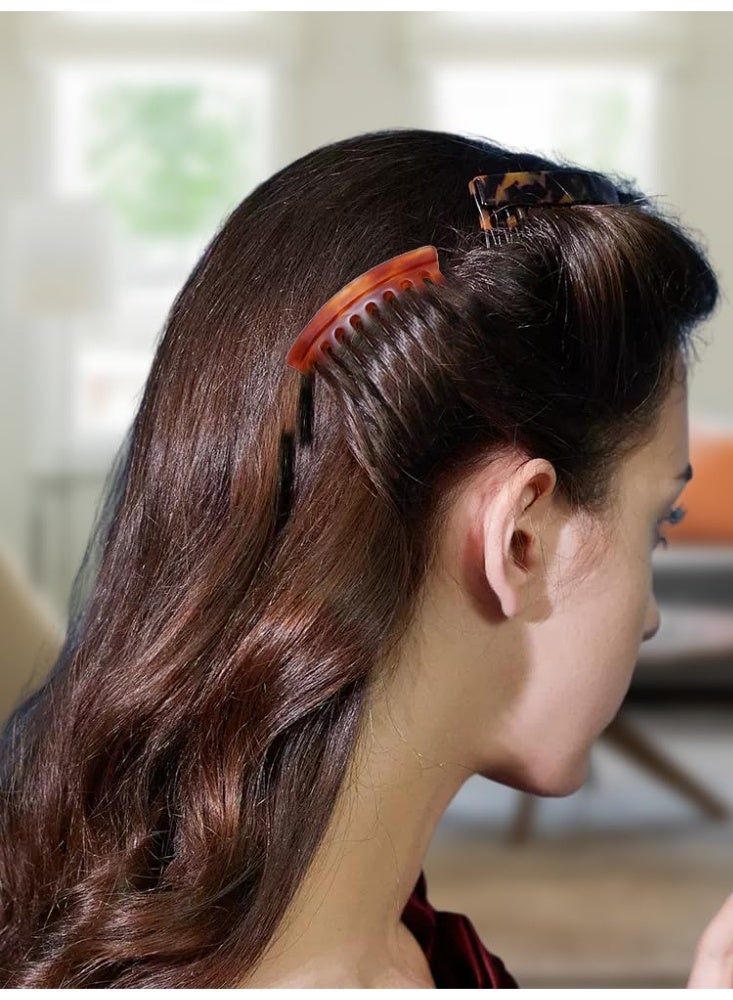 أمشاط جانبية للشعر - مشابك صغيرة لأمشاط الشعر الجانبية الفرنسية للنساء، إكسسوارات تصفيف الشعر الفرنسية المزخرفة - 4 قطع (لون السلحفاة، بني) - Image 3