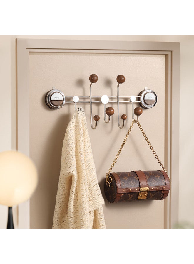 Bydoll Suction Cup Door Hook, No Drilling Required, Heavy-duty Load-bearing, For Entryway Door Storage, Bedroom Wall Organizer, Walnut Wood