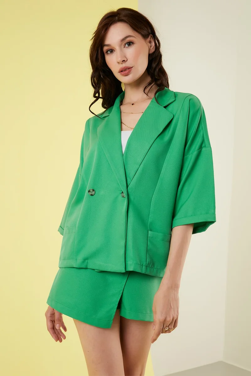 Lela Comfortable Fit Pocket Double Button Three Quarter Sleeve Classic Jacket Women's Jacket 6058058