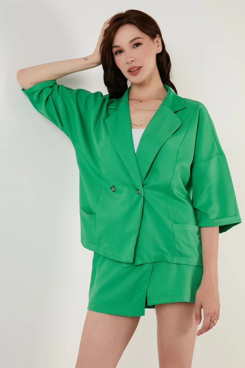 Lela Comfortable Fit Pocket Double Button Three Quarter Sleeve Classic Jacket Women's Jacket 6058058