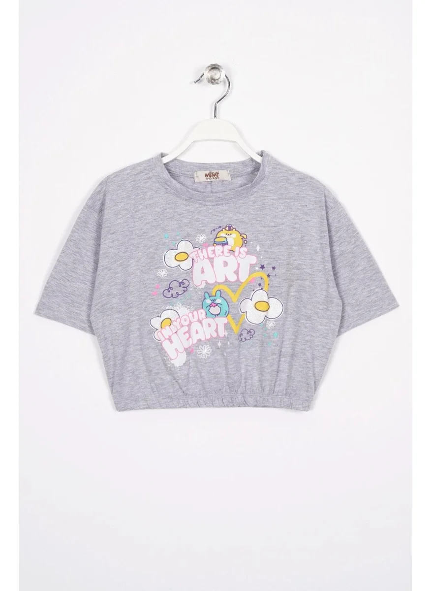 وي وي There Is Art Printed Gray Melange Color Girls T-Shirt
