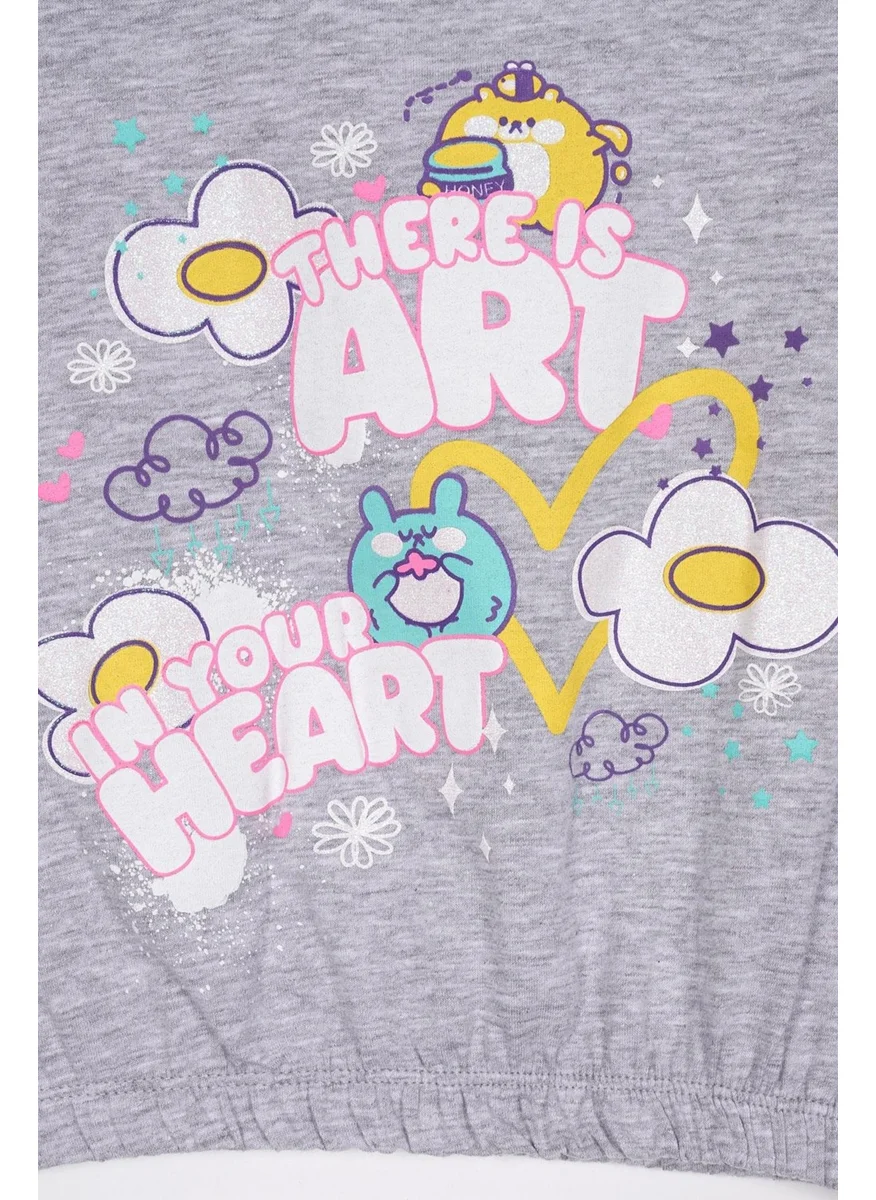 وي وي There Is Art Printed Gray Melange Color Girls T-Shirt