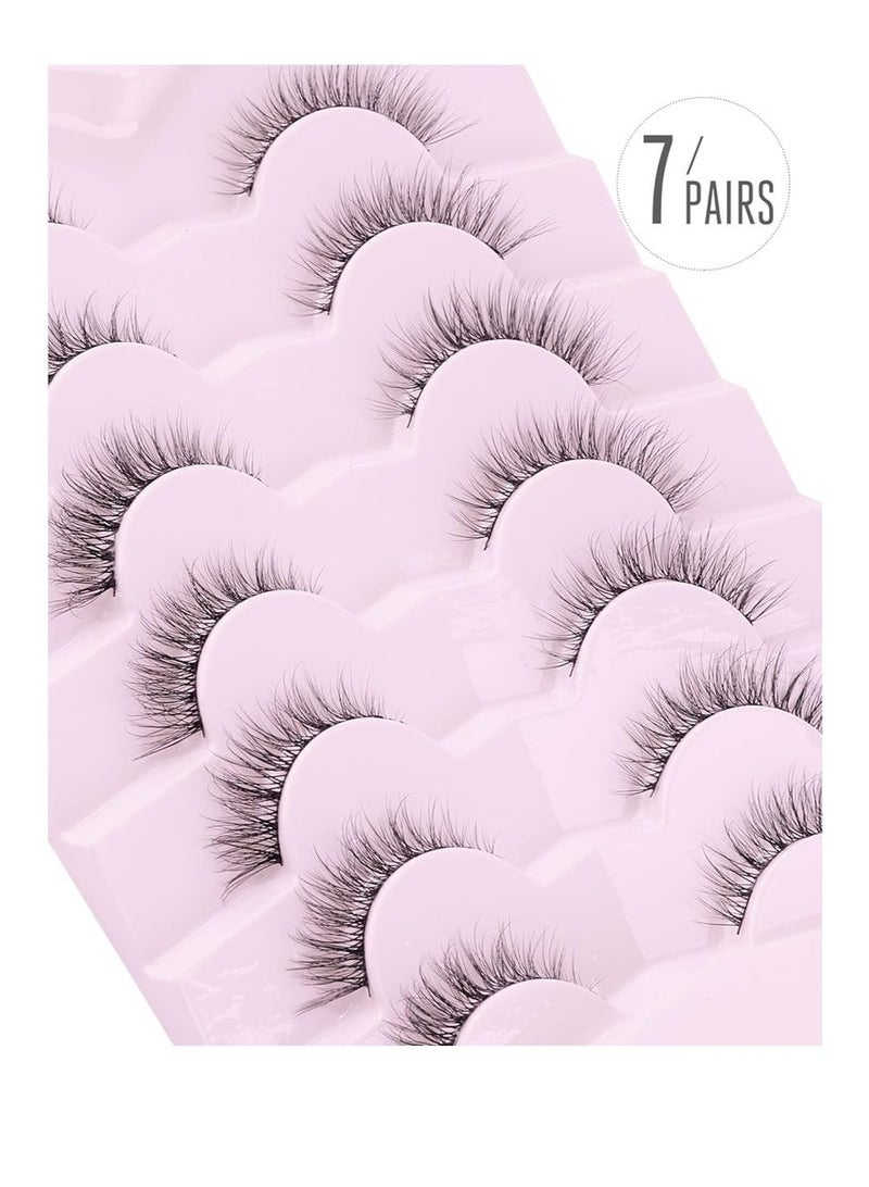 GlamKit Natural Lashes Wispy Lashes Natural Look False Eyelashes Natural Flared Eyelashes False Eye Lashes Soft Fluffy Lashes 7 Pairs D1 Natural (6-13MM) - Image 2