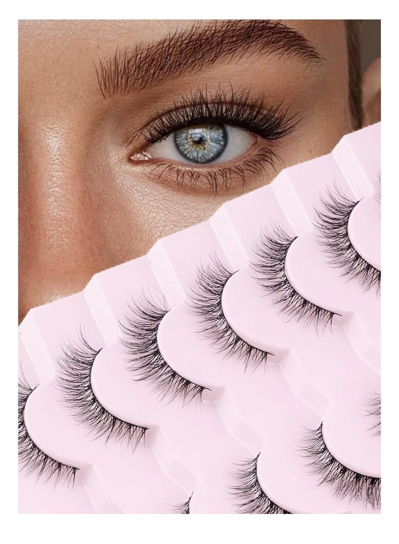 GlamKit Natural Lashes Wispy Lashes Natural Look False Eyelashes Natural Flared Eyelashes False Eye Lashes Soft Fluffy Lashes 7 Pairs D1 Natural (6-13MM) - Image 1
