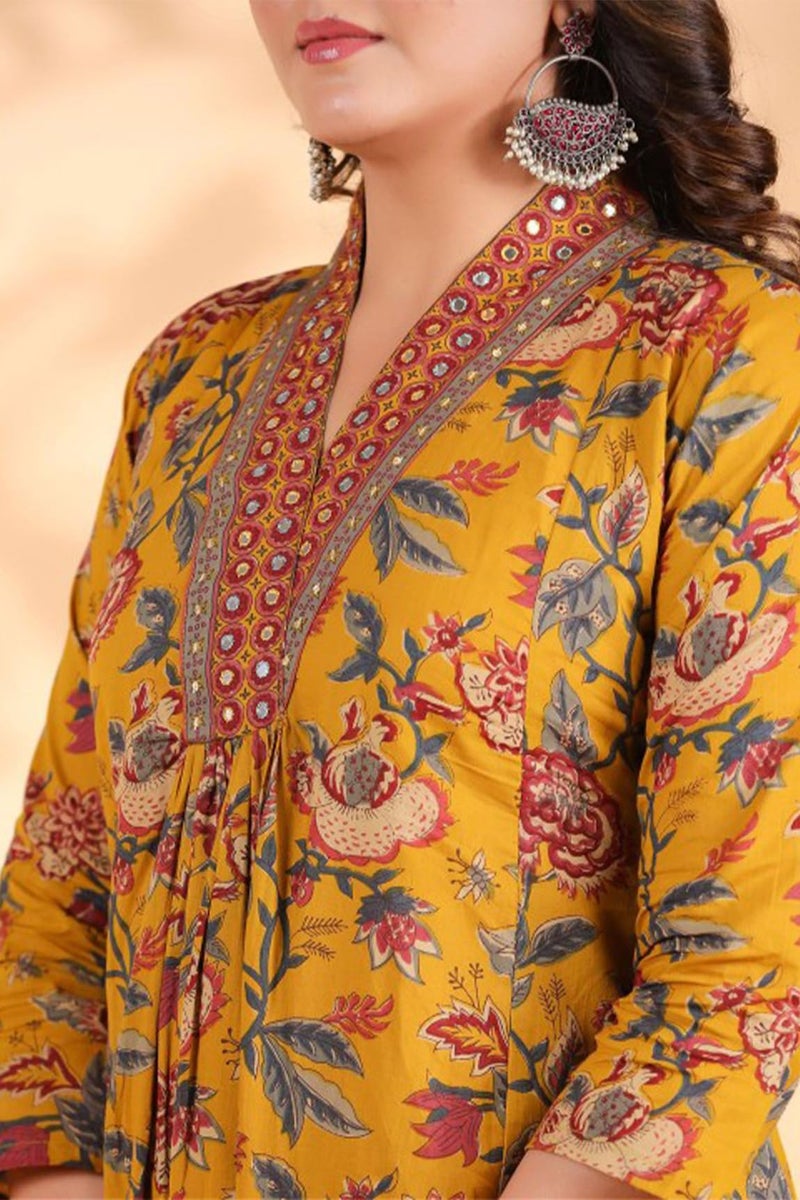 Rajnandini Women's Pure Cotton Jaipuri Printed Kurta & Palazzo with Dupatta (JOPLJPR868R-L_Mustard Yellow_L) - Image 3