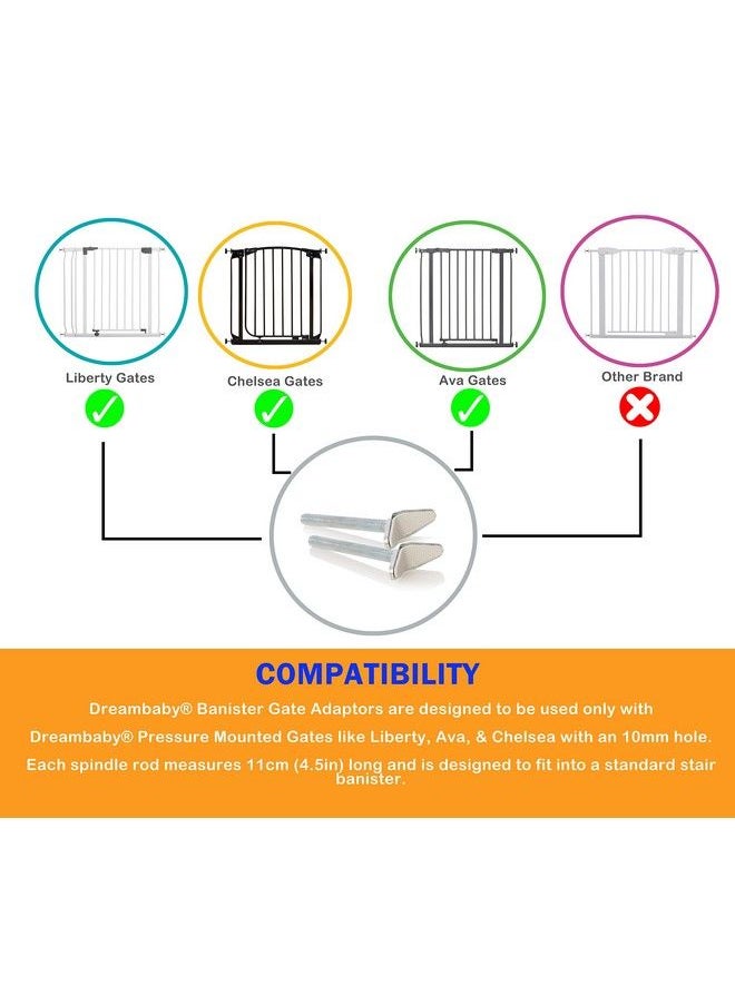 dreambaby Dreambaby Yshaped Spindle Rod Banister Gate Adaptors For Dreambaby Pressure Mounted Gates 9.5Mm Diameter Size & 4.5Inch Length Silver 2 Count (Pack Of 1) Model L196  - Image 4