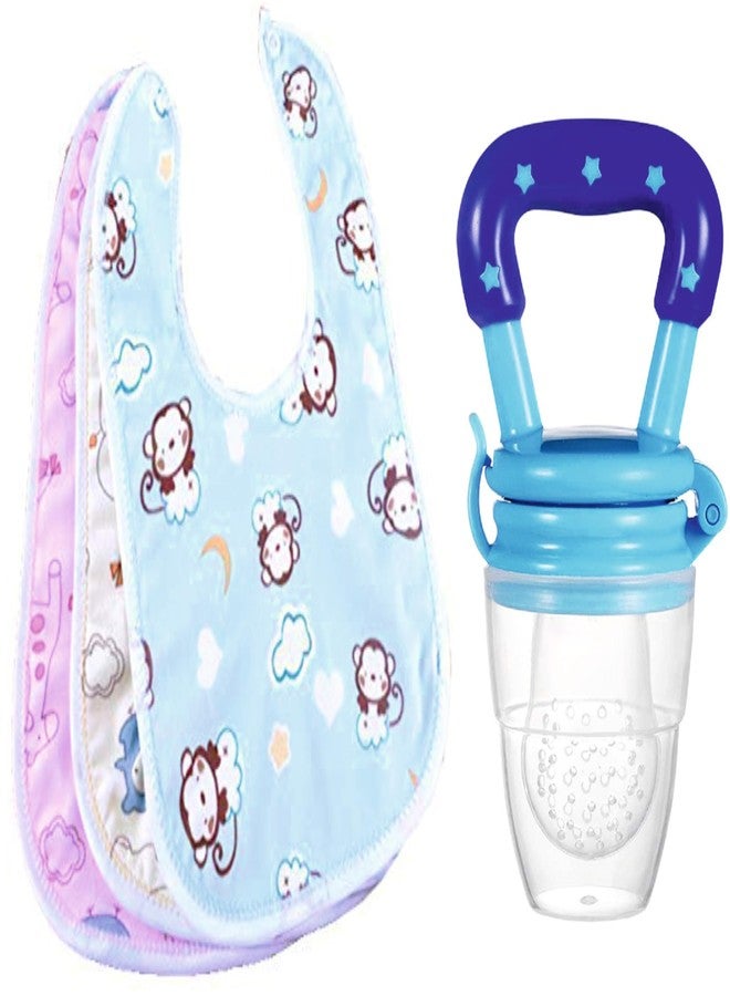 ROFORUF Baby Fruit Feeder Pacifier & Silicone Bibs Set | Food Feeder Teether for Infants | BPA-Free Silicone Fruit Nibbler with 3 Soft Baby Bibs for Feeding & Weaning (Pack of 4) - Image 1